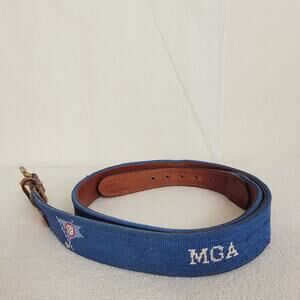 Smathers & Branson Hand Stitched Needlepoint blue Ocean Reef Club belt size 38